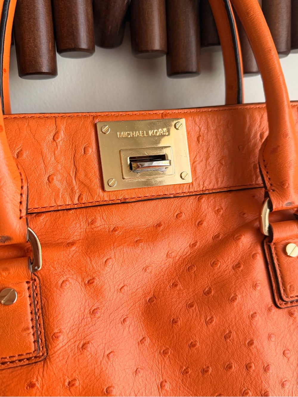 Michael Kors Astrid Bright Orange Leather Tote Satchel with MK Charm - Picture 4 of 10